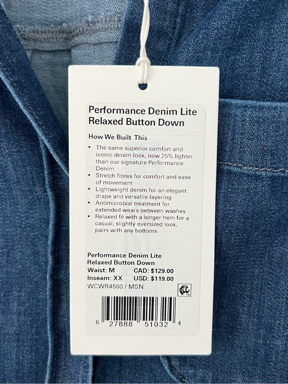BNWT DU/ER Dark Blue Denim Button-Down Shirt - Picture 4 of 5